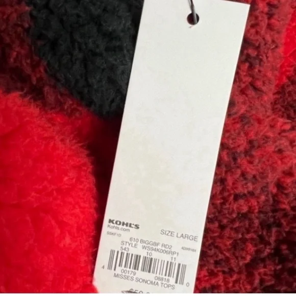 Sonoma fleece jacket Buffalo plaid open front - Picture 3 of 5